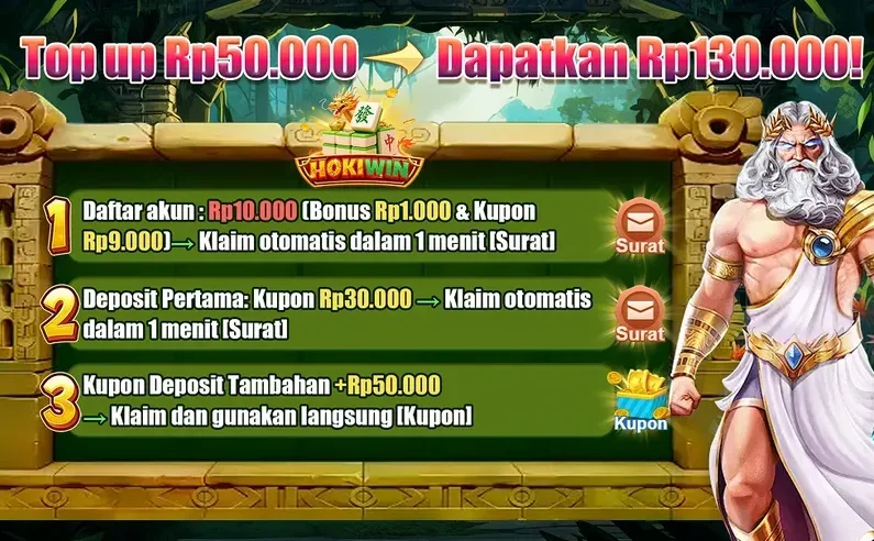HOKIWIN Top up Rp50.000 Dapat Rp130.000